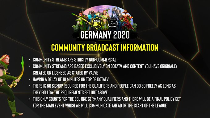 Опубликованы правила для неофициальных трансляций по квалификациям ESL One Germany 2020 | Dota 2